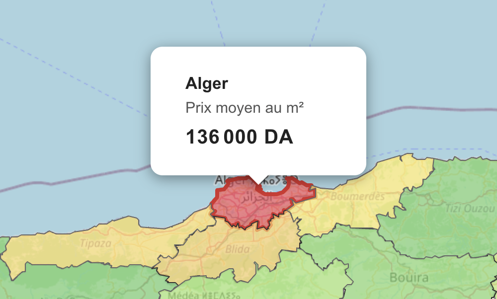 Carte des prix immobiliers à Alger en 2025