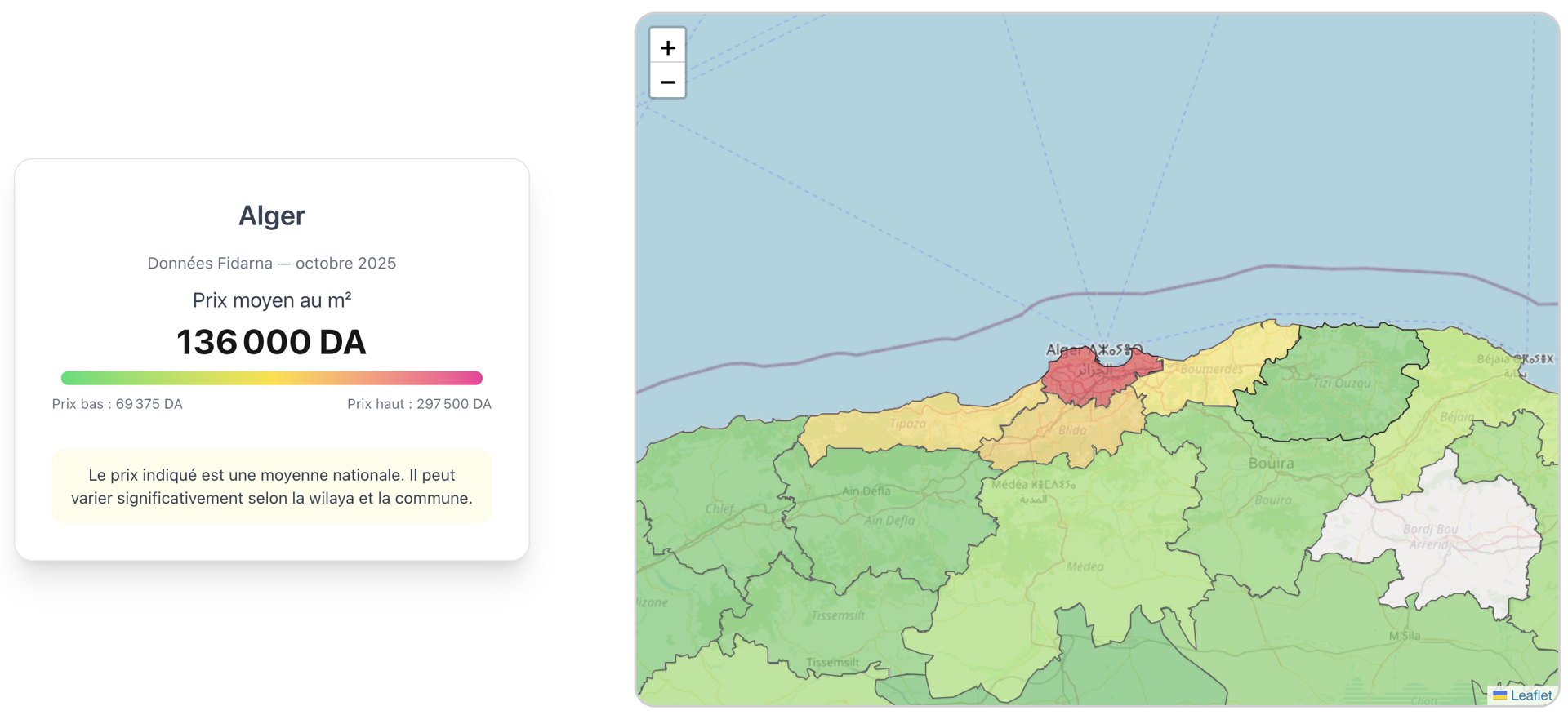 Carte des prix immobiliers à Alger en 2025