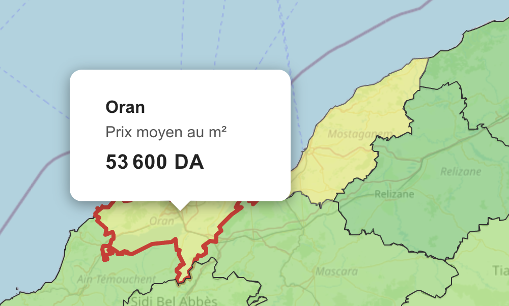 Carte des prix immobiliers à Alger en 2025